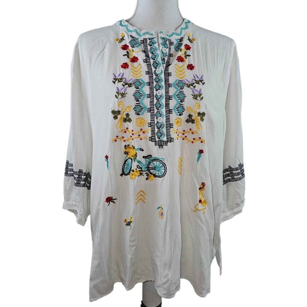 Boho Peasant Embroidered Tunic Top In XL - Picture 2 of 7